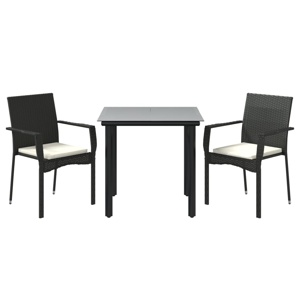 Ensemble à manger de jardin avec coussins 3 pcs Noir