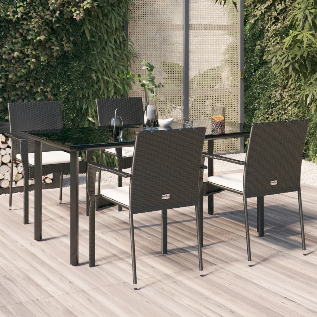 Ensemble à manger de jardin coussins 5pcs Noir Résine tressée