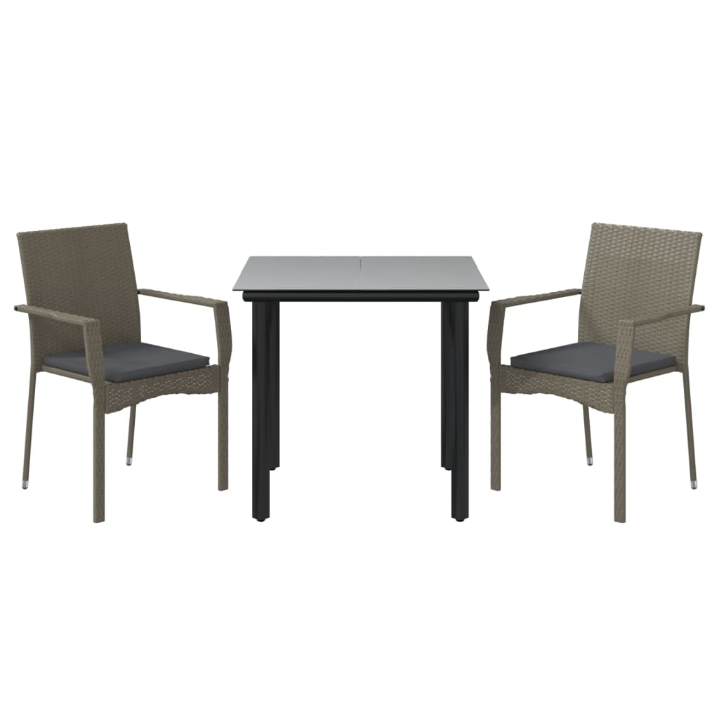 Ensemble à manger jardin 3pcs avec coussins noir et gris