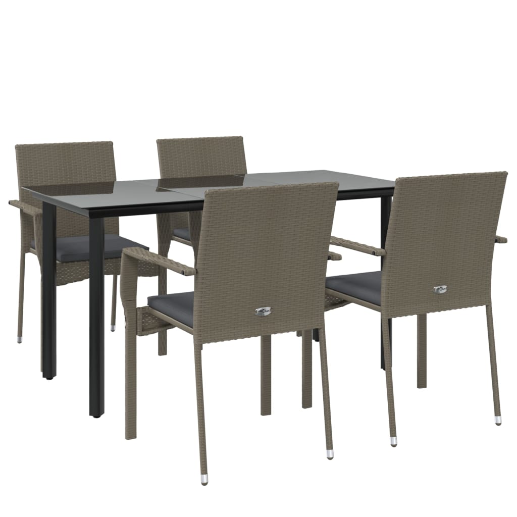 Ensemble à manger de jardin coussins 5 pcs noir et gris