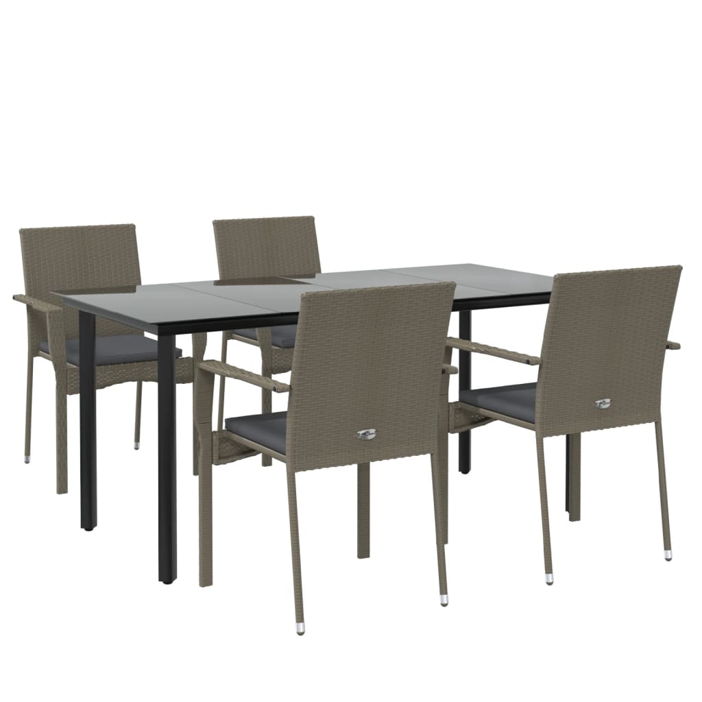 Ensemble à manger de jardin coussins 5 pcs noir et gris