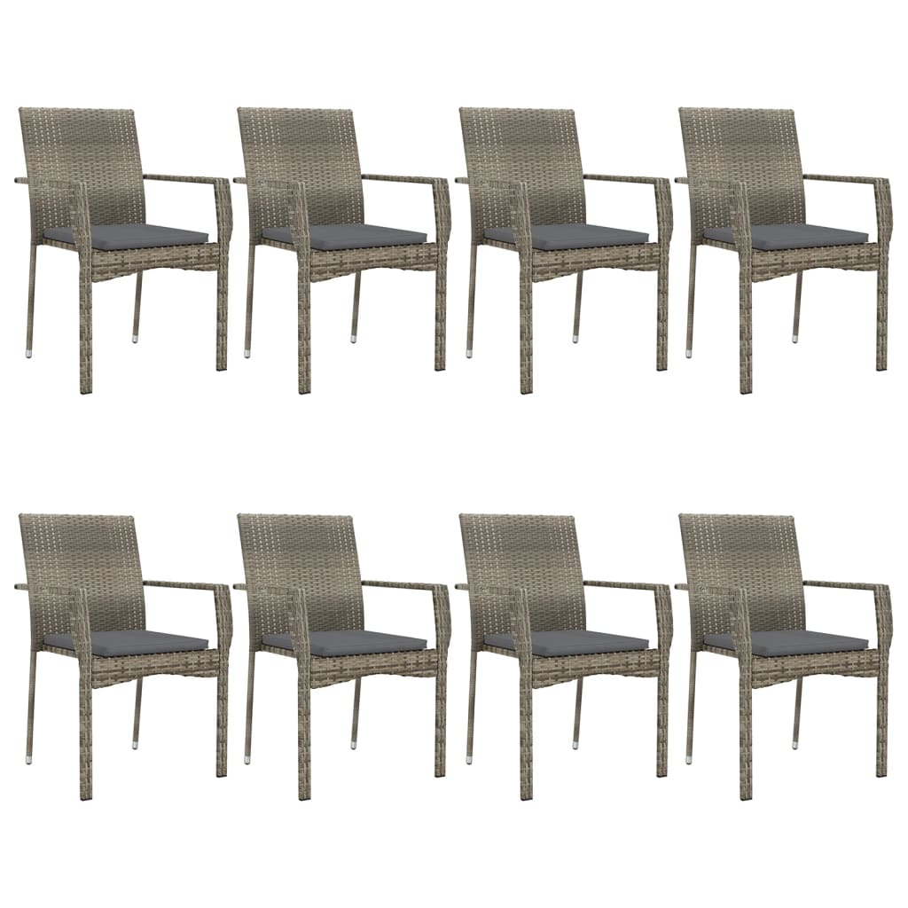 Ensemble à manger de jardin 9pcs et coussins noir et gris