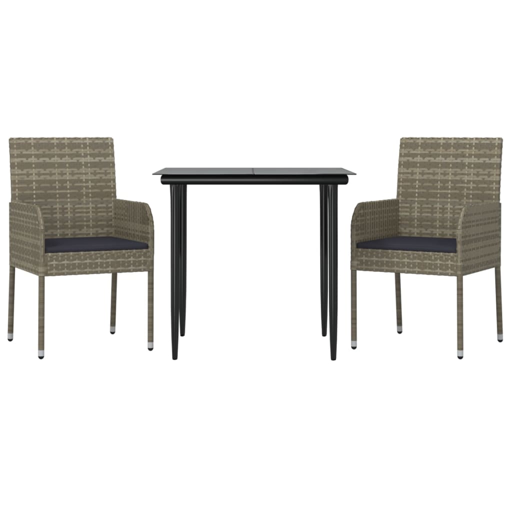 Ensemble à manger jardin 3pcs avec coussins noir et gris