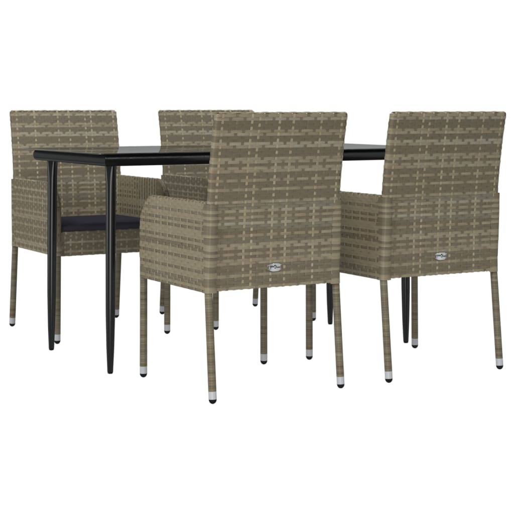 Ensemble à manger de jardin coussins 5 pcs noir et gris