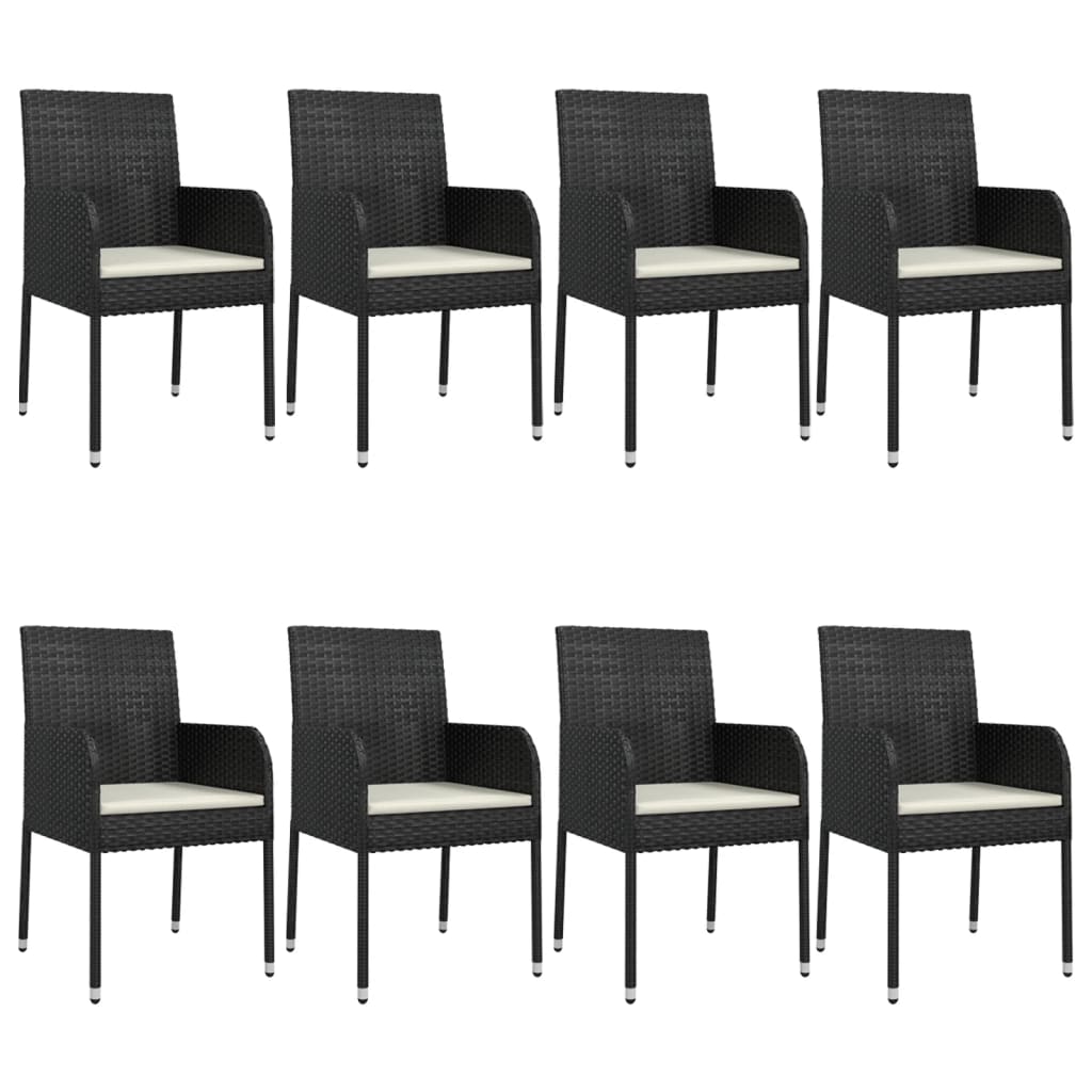 Ensemble à manger jardin 9pcs et coussins noir résine tressée