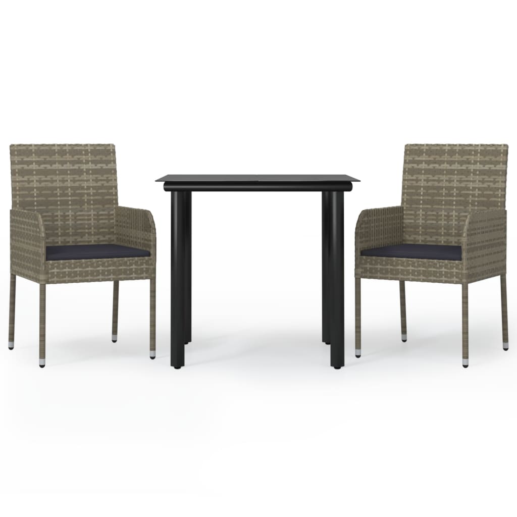 Ensemble à manger jardin 3pcs avec coussins noir et gris