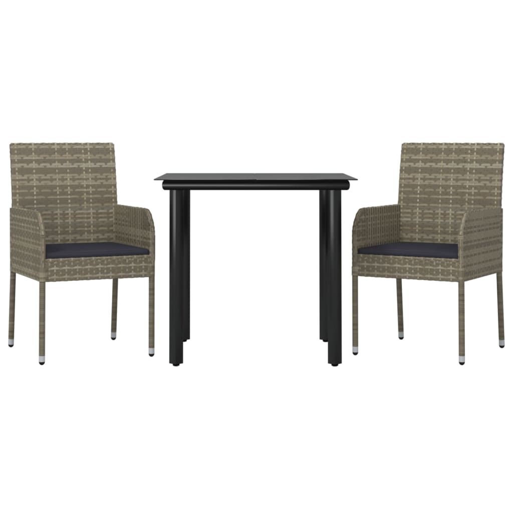 Ensemble à manger jardin 3pcs avec coussins noir et gris