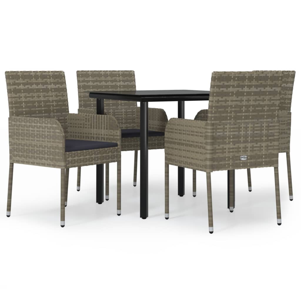 Ensemble à manger de jardin coussins 5 pcs noir et gris