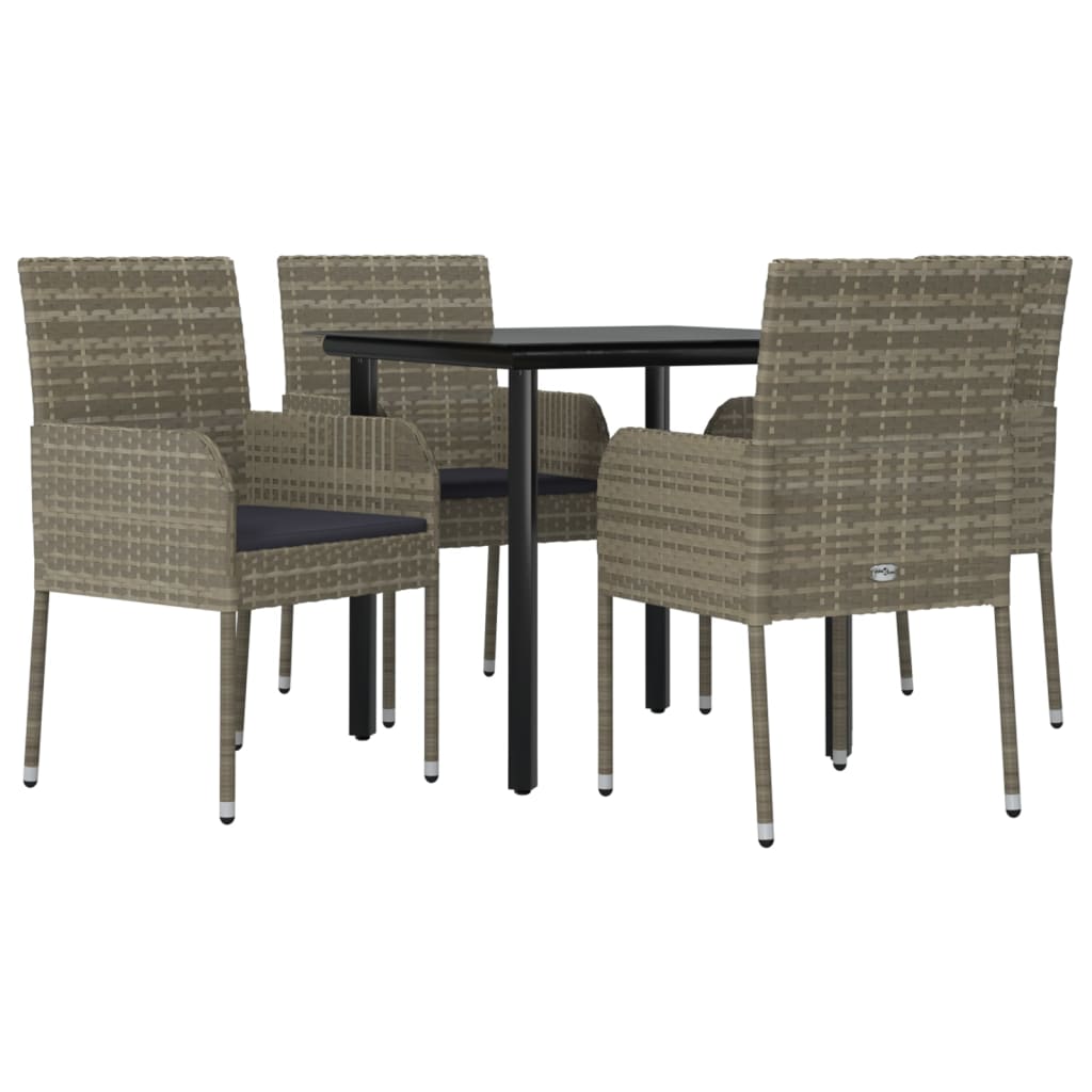 Ensemble à manger de jardin coussins 5 pcs noir et gris