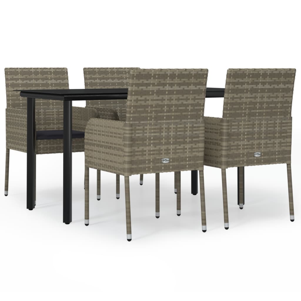 Ensemble à manger de jardin coussins 5 pcs noir et gris
