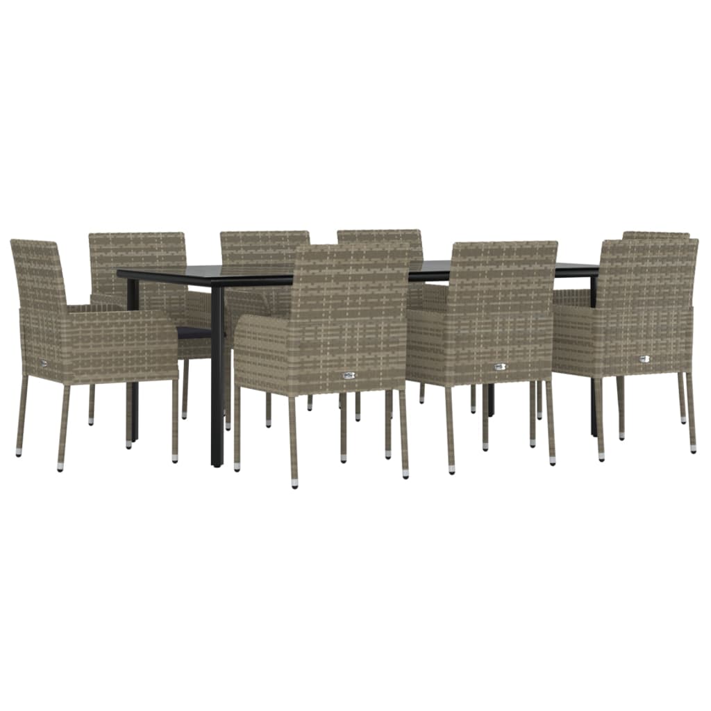 Ensemble à manger de jardin 9pcs et coussins noir et gris