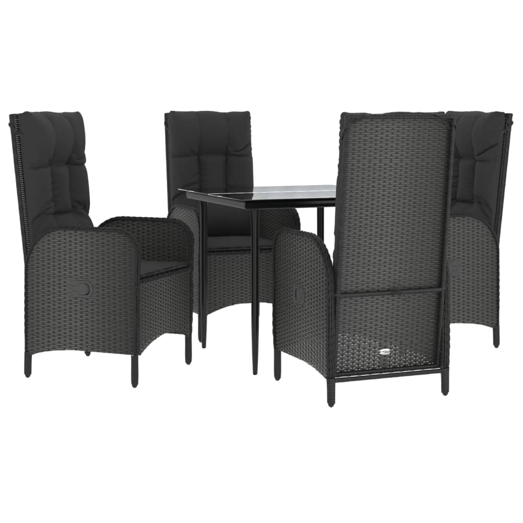 Ensemble à manger de jardin coussins 5pcs Noir Résine tressée