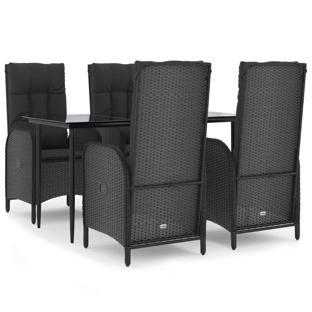 Ensemble à manger de jardin coussins 5pcs Noir Résine tressée