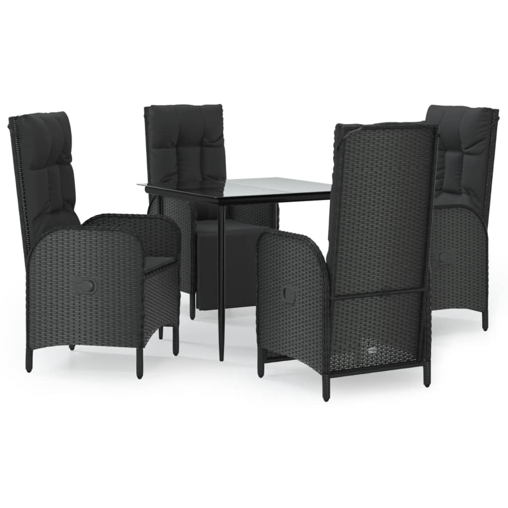 Ensemble à manger de jardin coussins 5pcs Noir Résine tressée