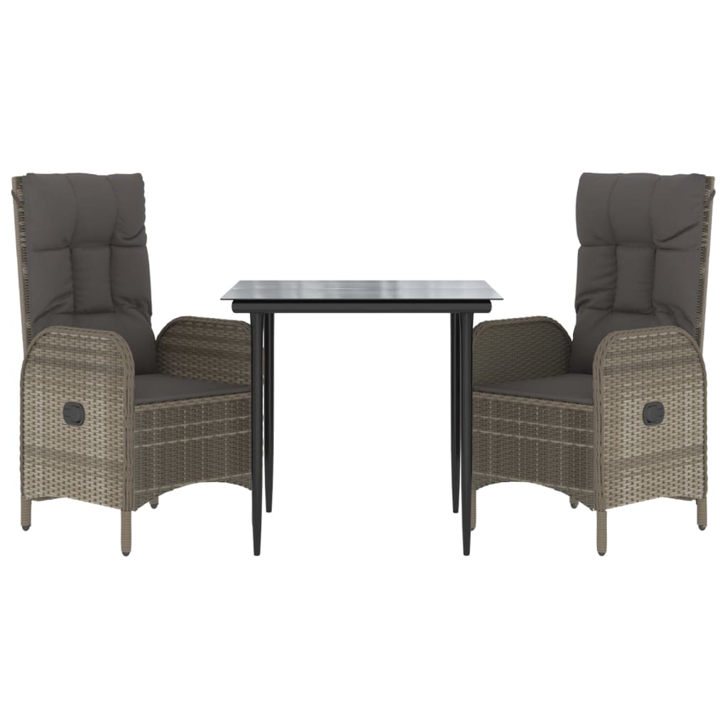 Ensemble à manger jardin 3pcs avec coussins noir et gris