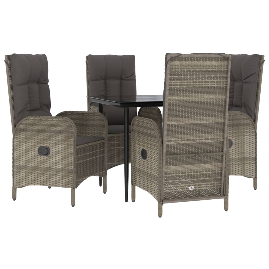 Ensemble à manger de jardin coussins 5 pcs noir et gris