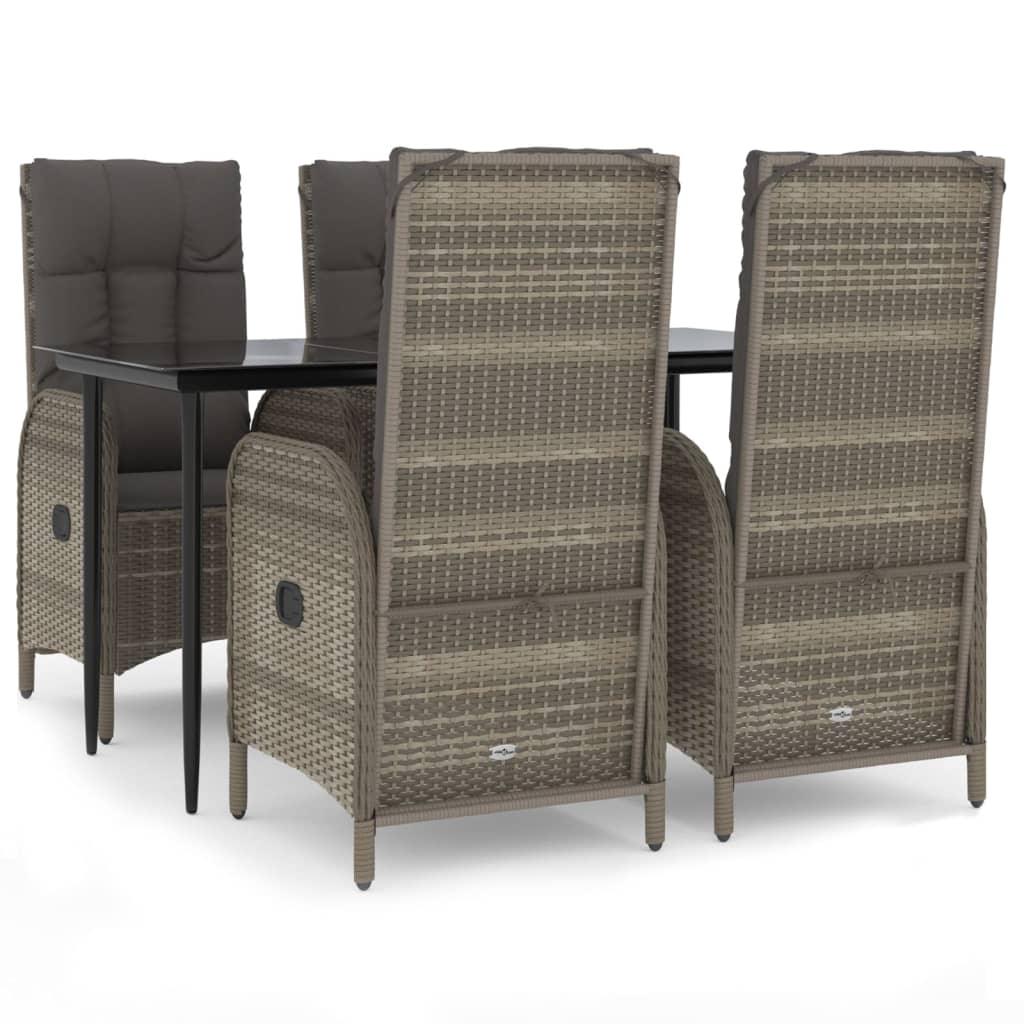Ensemble à manger de jardin coussins 5 pcs noir et gris