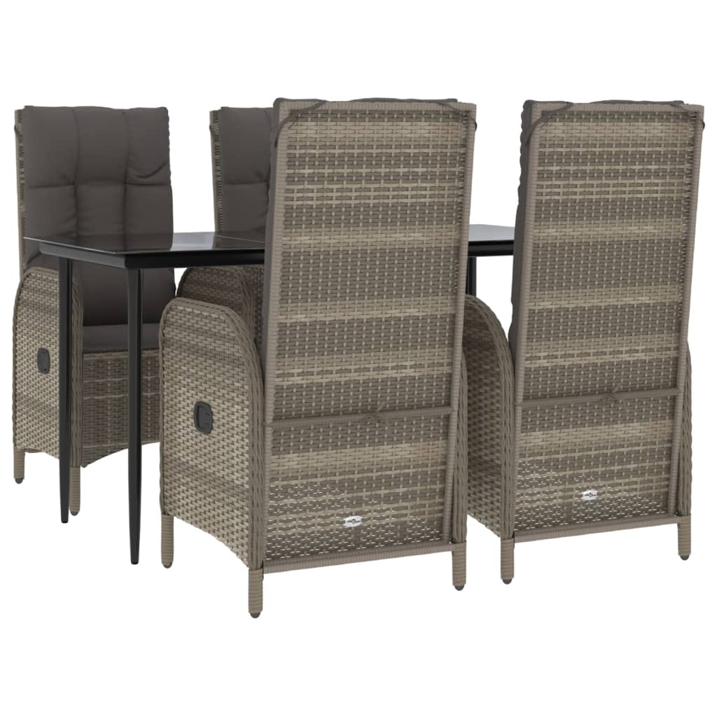 Ensemble à manger de jardin coussins 5 pcs noir et gris