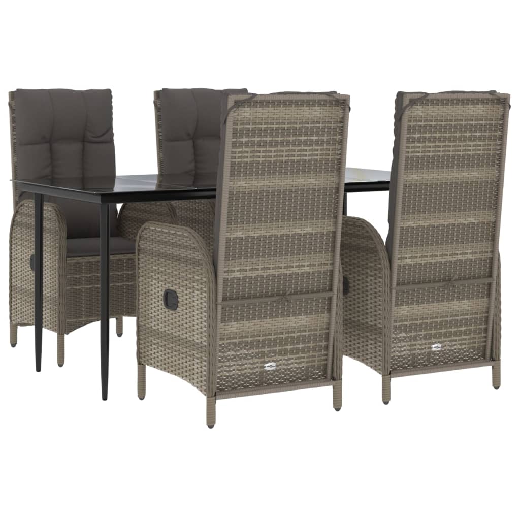 Ensemble à manger de jardin coussins 5 pcs noir et gris