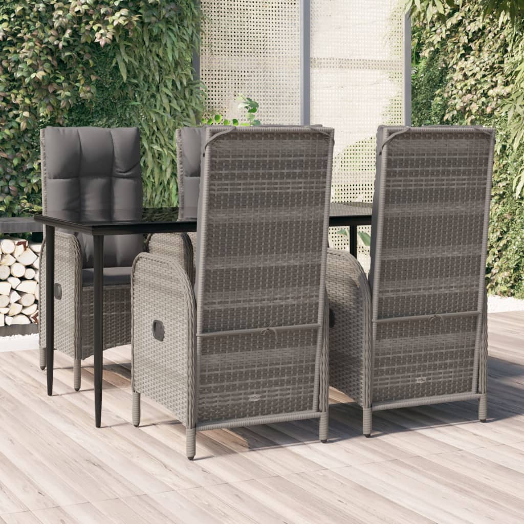 Ensemble à manger de jardin coussins 5 pcs noir et gris