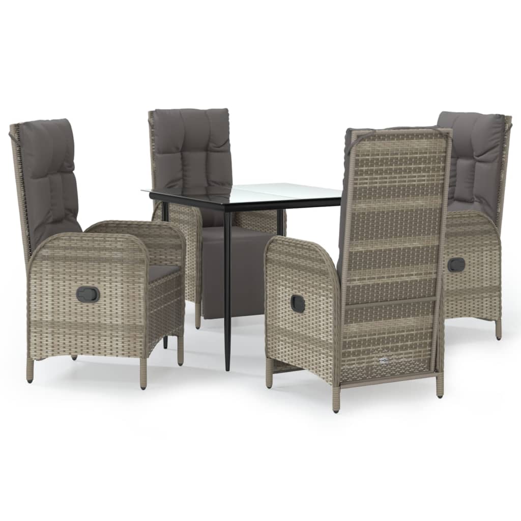 Ensemble à manger de jardin coussins 5 pcs noir et gris