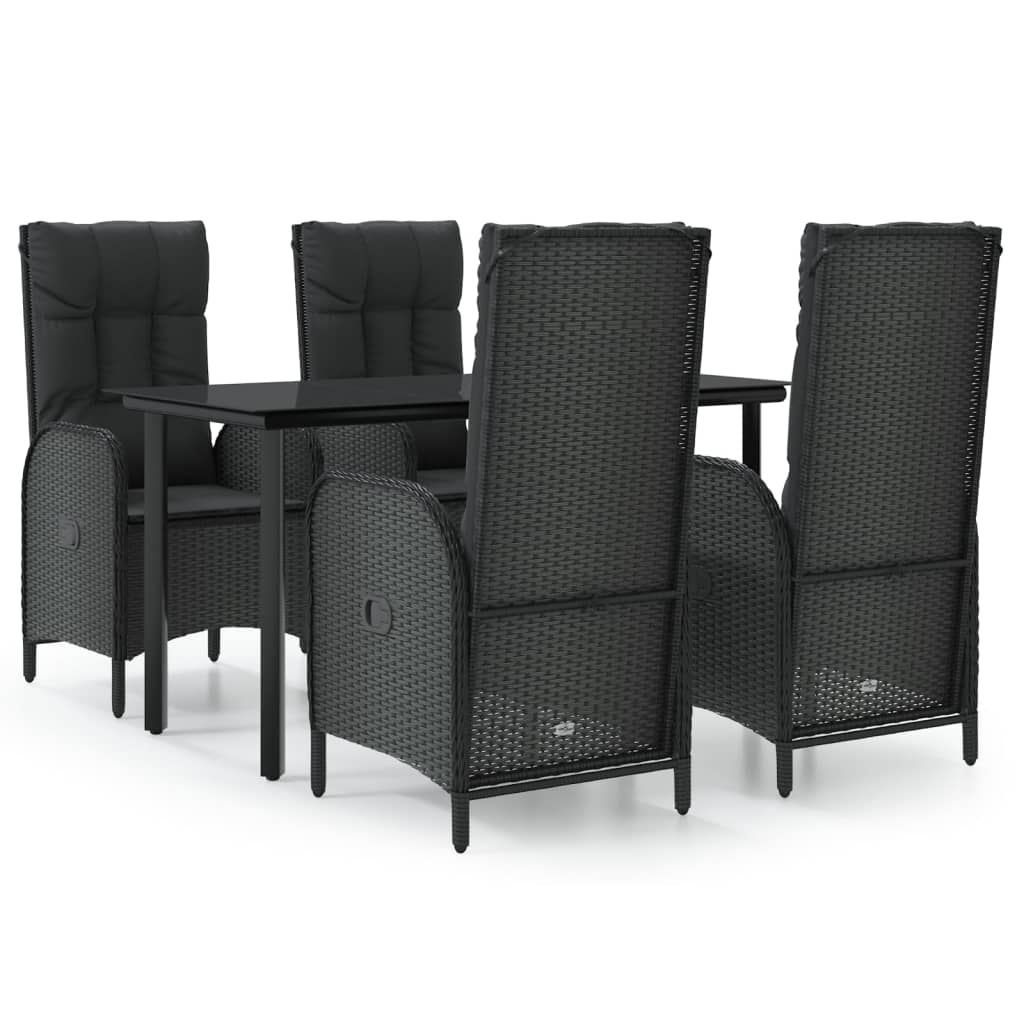 Ensemble à manger de jardin coussins 5pcs Noir Résine tressée
