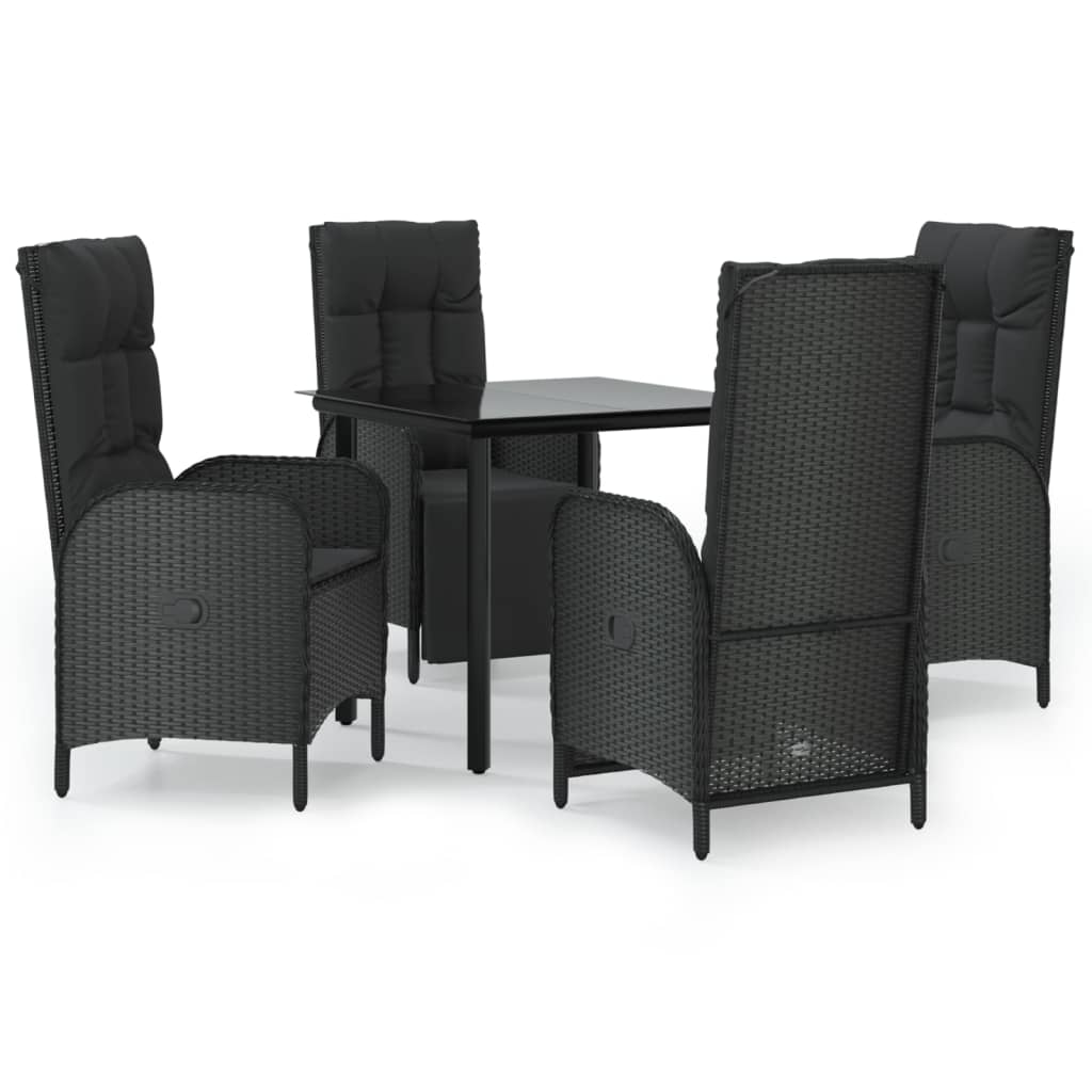 Ensemble à manger de jardin coussins 5pcs Noir Résine tressée
