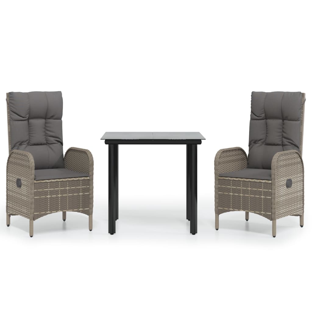 Ensemble à manger jardin 3pcs avec coussins noir et gris