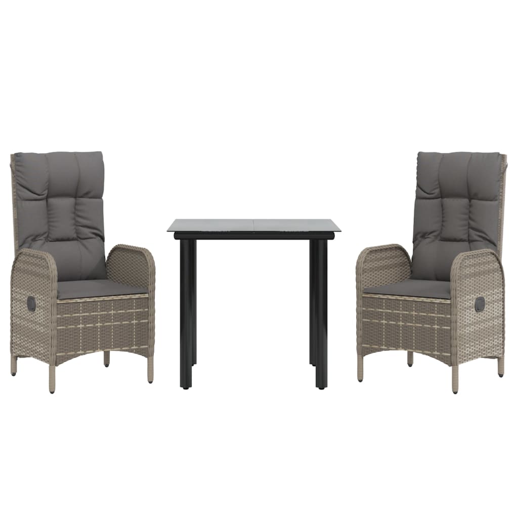 Ensemble à manger jardin 3pcs avec coussins noir et gris