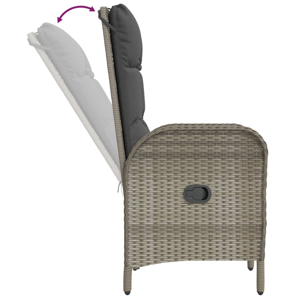 Ensemble à manger jardin 3pcs avec coussins noir et gris