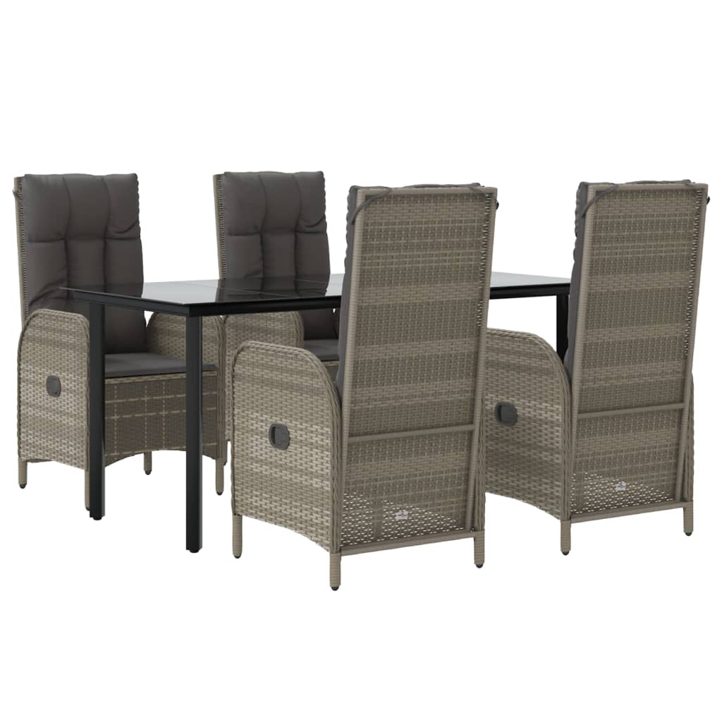 Ensemble à manger de jardin coussins 5 pcs noir et gris