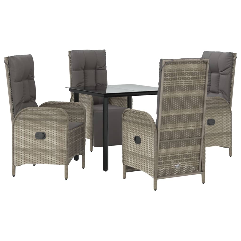 Ensemble à manger de jardin coussins 5 pcs noir et gris