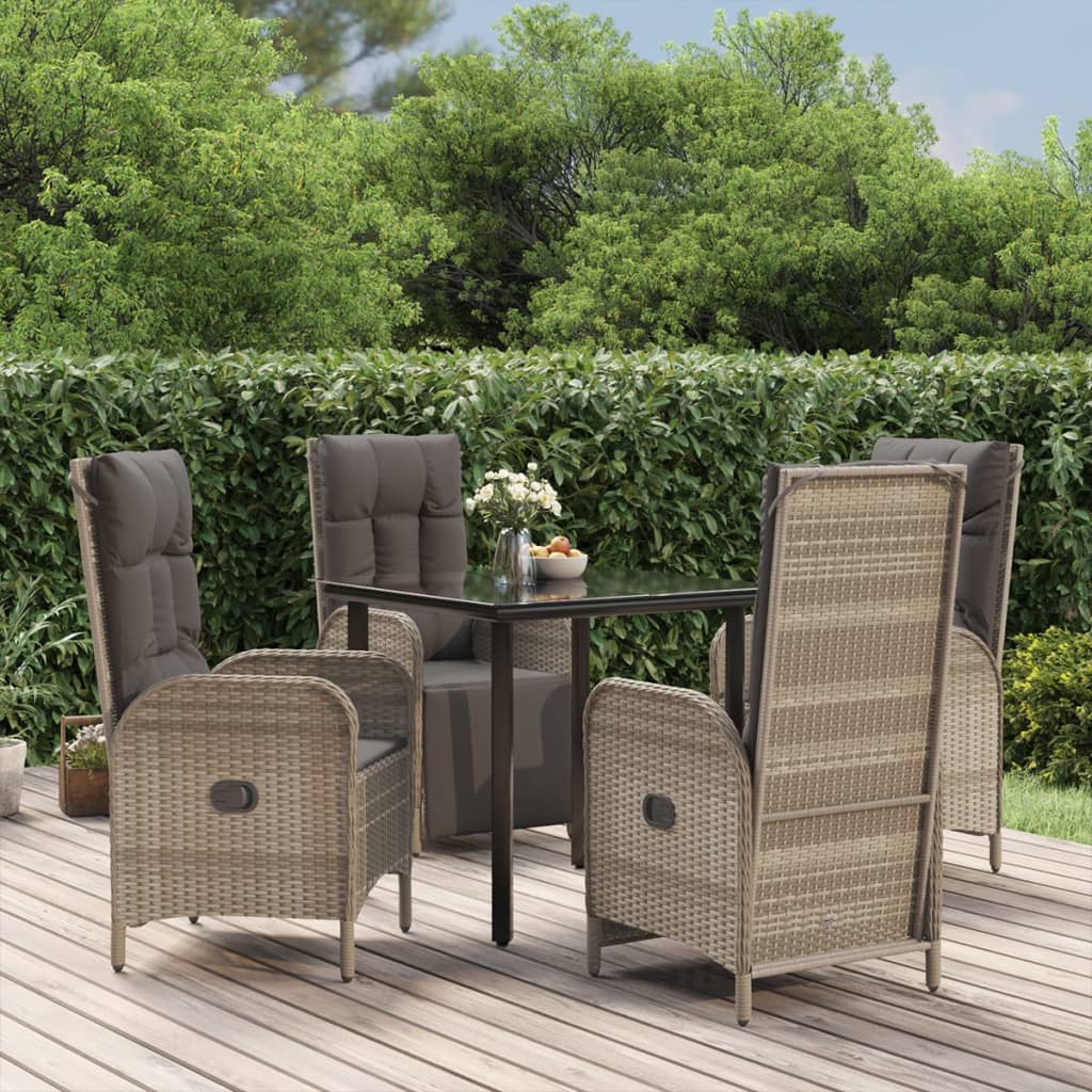 Ensemble à manger de jardin coussins 5 pcs noir et gris