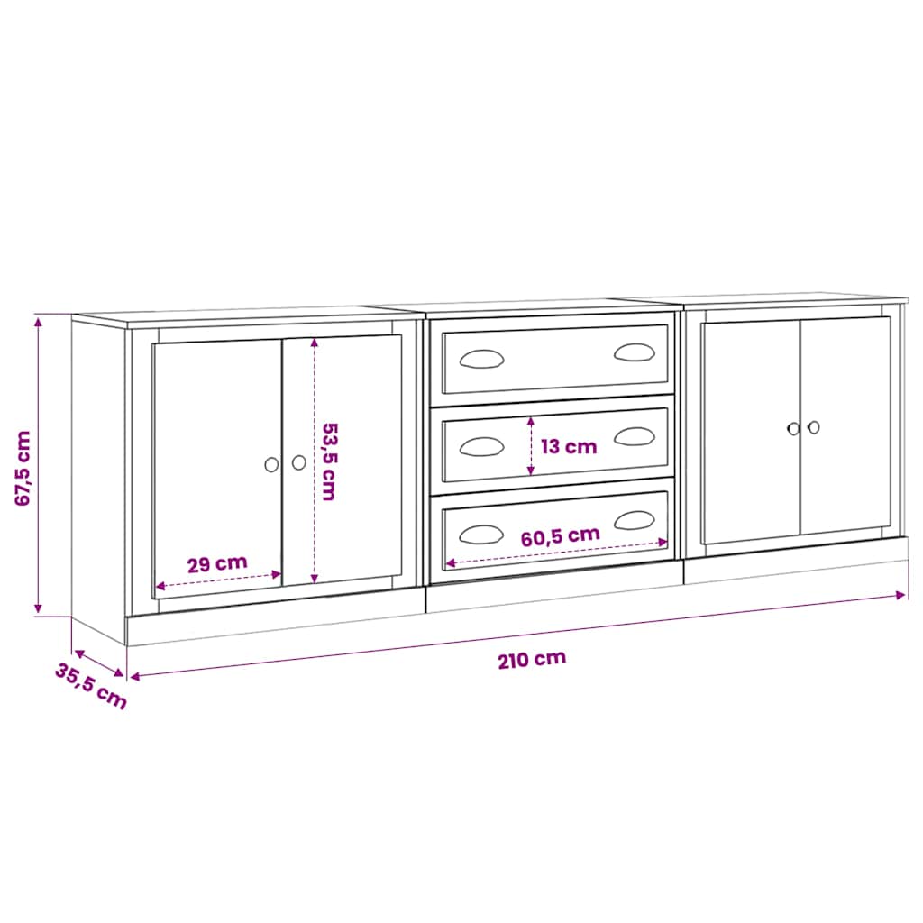 Buffets 3 pcs Chêne sonoma Bois d'ingénierie - XIOS