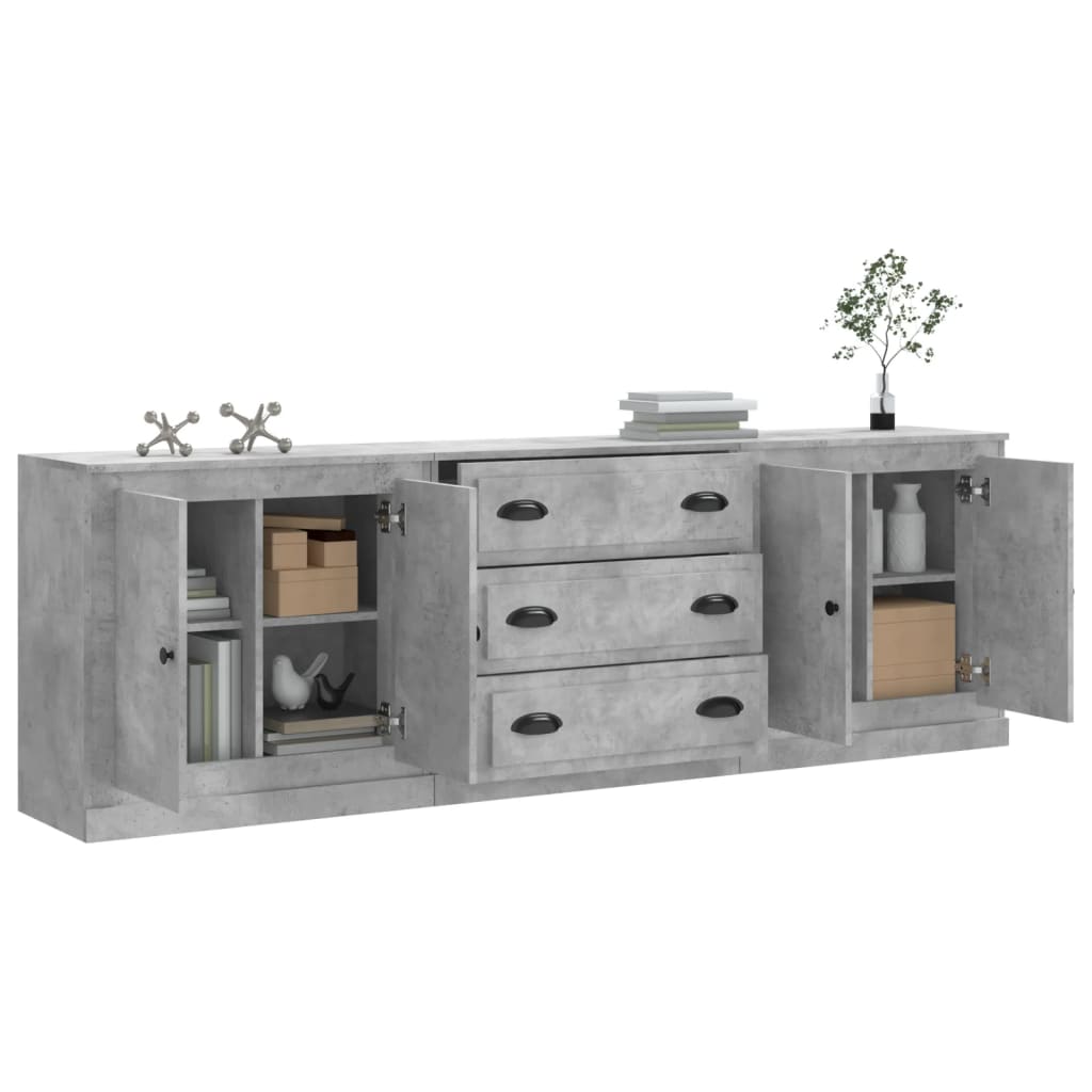 Buffets 3 pcs gris béton bois d'ingénierie - XIOS