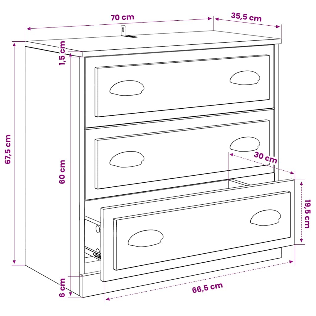Buffets 3 pcs gris béton bois d'ingénierie - XIOS
