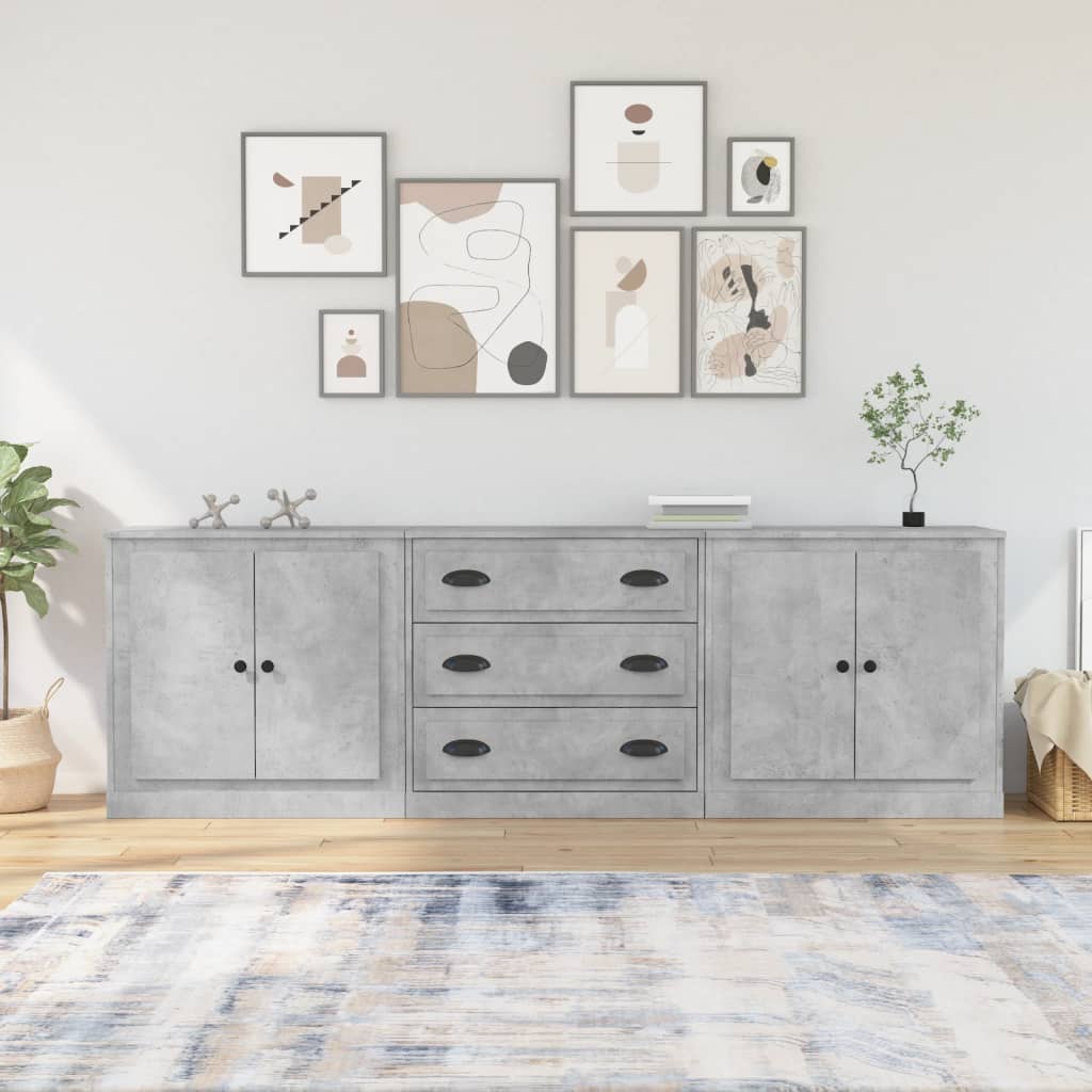Buffets 3 pcs gris béton bois d'ingénierie - XIOS