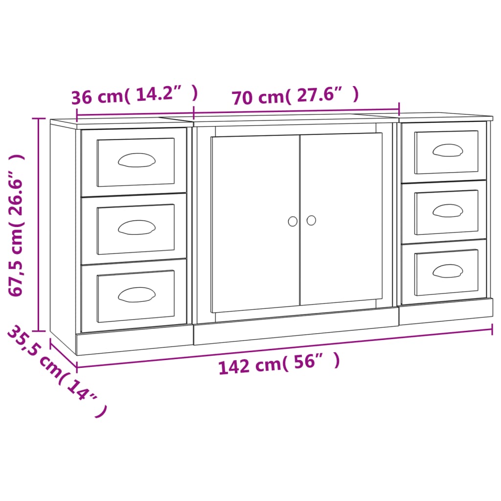 Buffets 3 pcs Sonoma gris Bois d'ingénierie - XIOS