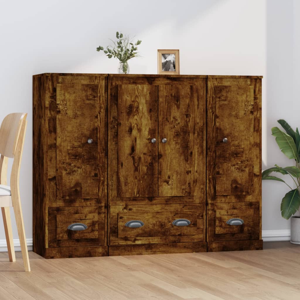 Buffets 3 pcs chêne fumé bois d'ingénierie - XIOS