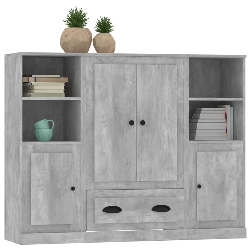 Buffets 3 pcs gris béton bois d'ingénierie - XIOS