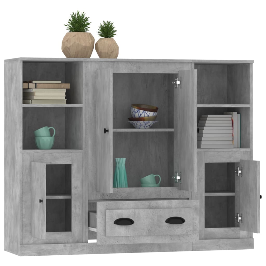 Buffets 3 pcs gris béton bois d'ingénierie - XIOS