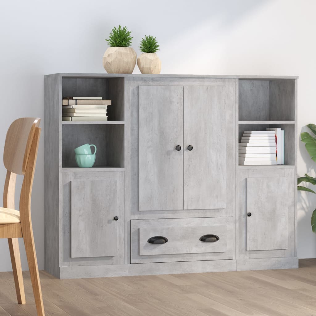 Buffets 3 pcs gris béton bois d'ingénierie - XIOS