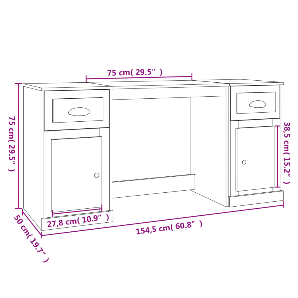 Bureau avec armoire gris béton bois d'ingénierie - XIOS