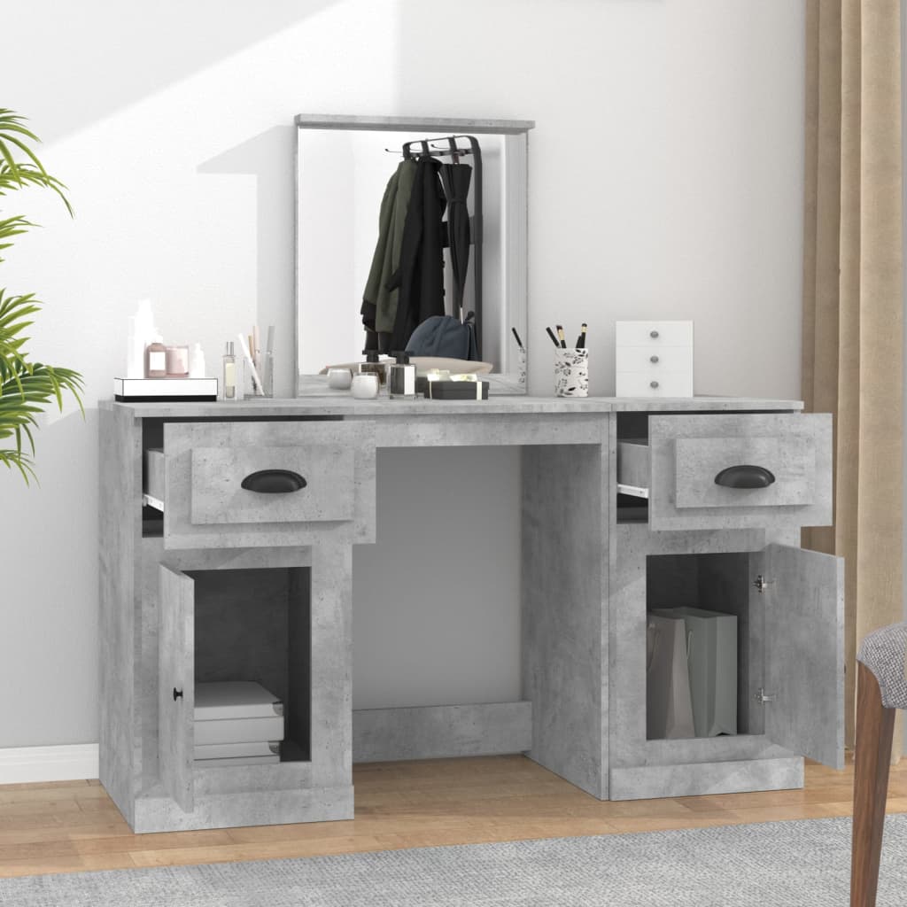 Coiffeuse avec miroir gris béton 130x50x132,5 cm - XIOS