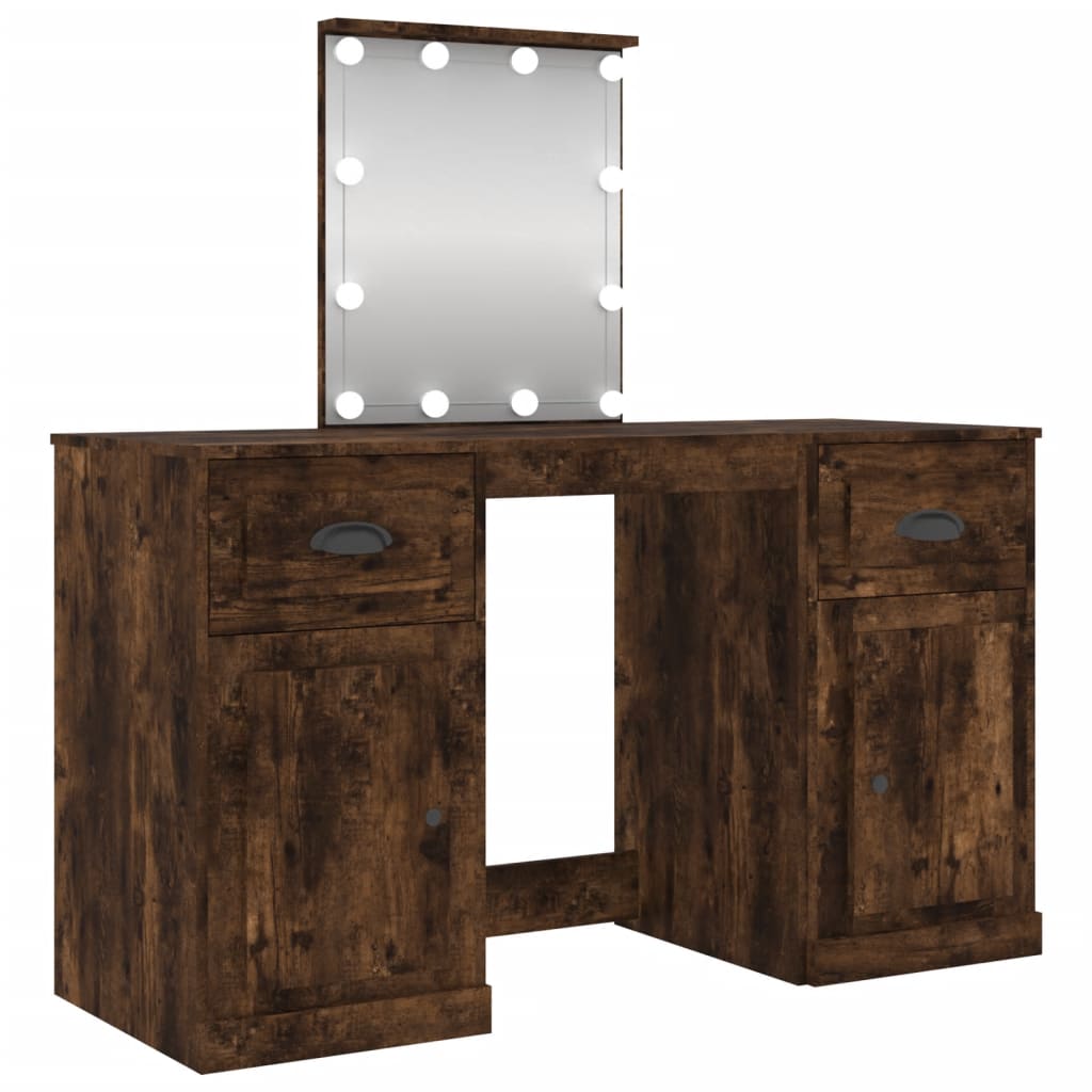 Coiffeuse avec LED chêne fumé 130x50x132,5 cm - XIOS