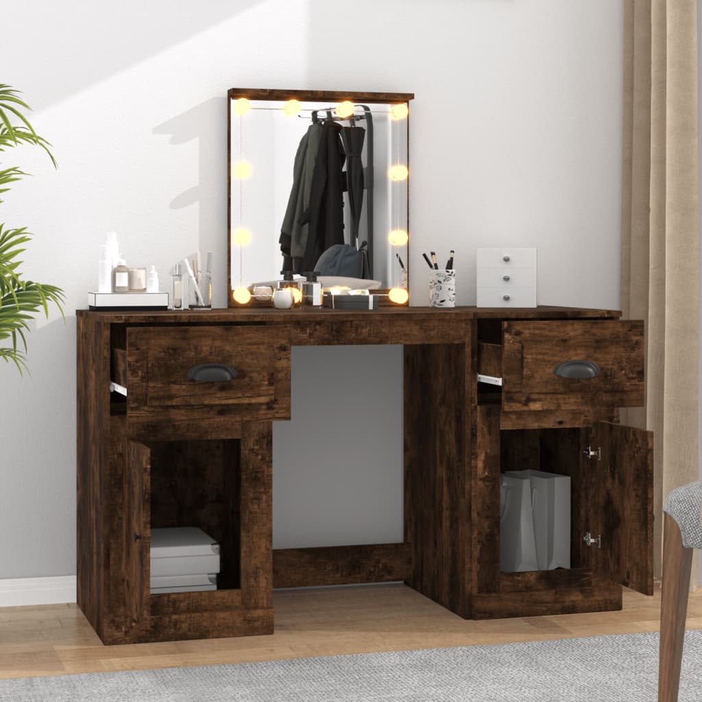 Coiffeuse avec LED chêne fumé 130x50x132,5 cm - XIOS