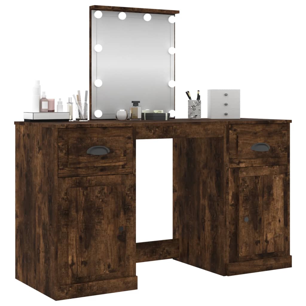 Coiffeuse avec LED chêne fumé 130x50x132,5 cm - XIOS