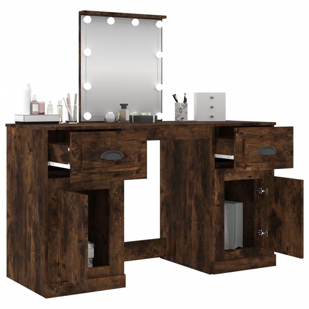 Coiffeuse avec LED chêne fumé 130x50x132,5 cm - XIOS