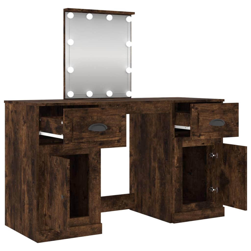 Coiffeuse avec LED chêne fumé 130x50x132,5 cm - XIOS