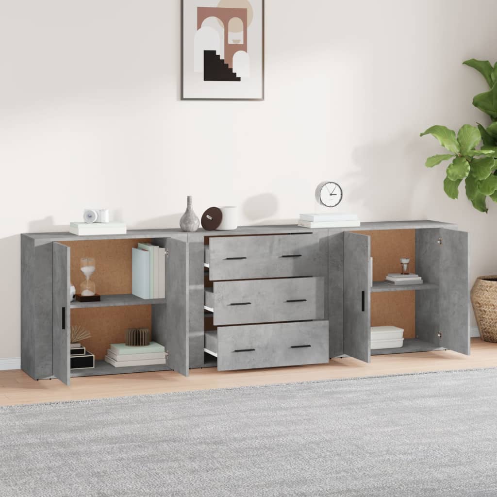 Buffets 3 pcs gris béton bois d'ingénierie - XIOS
